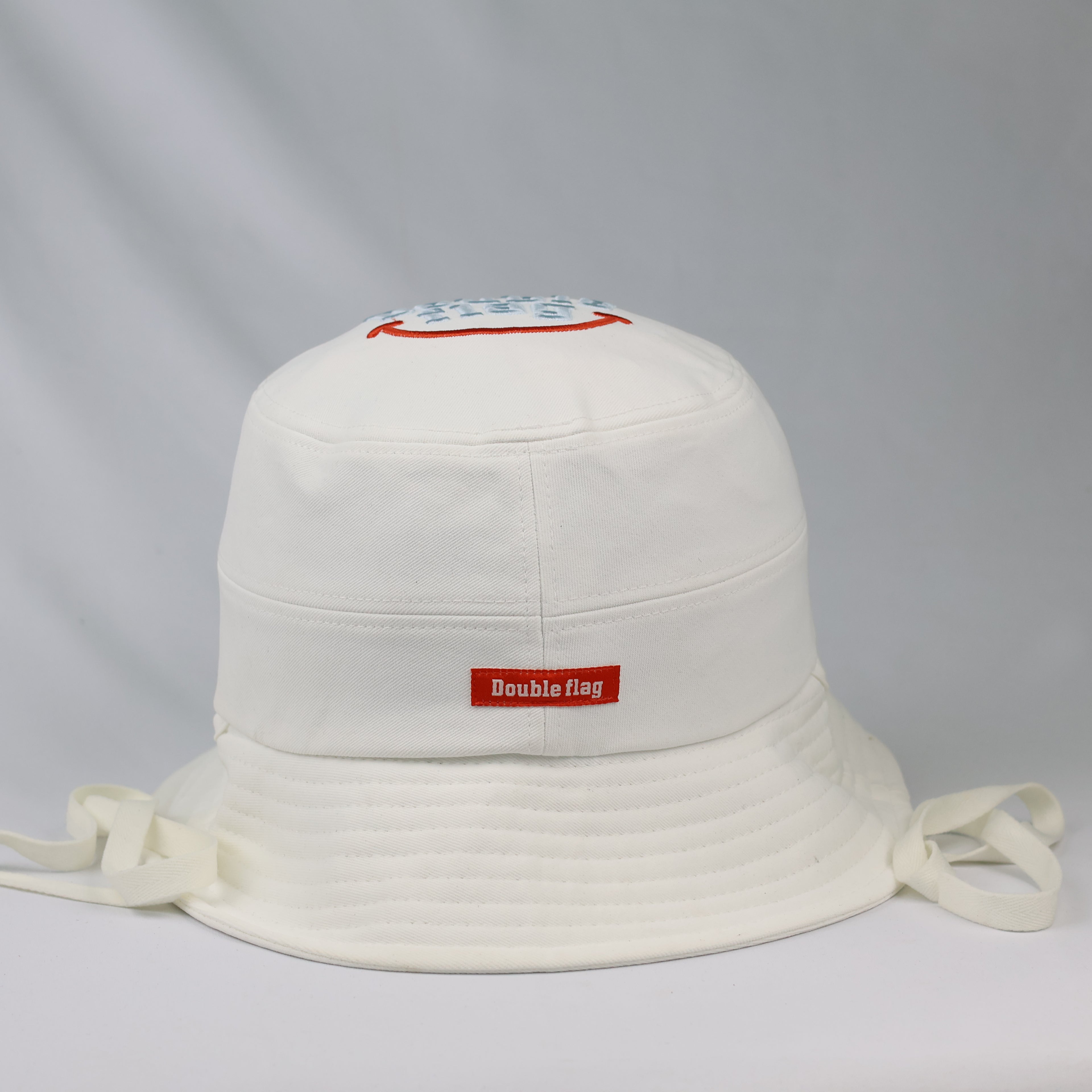 Thrifted Double Flag Spellout Bucket Hat with Adjustable Chin Straps
