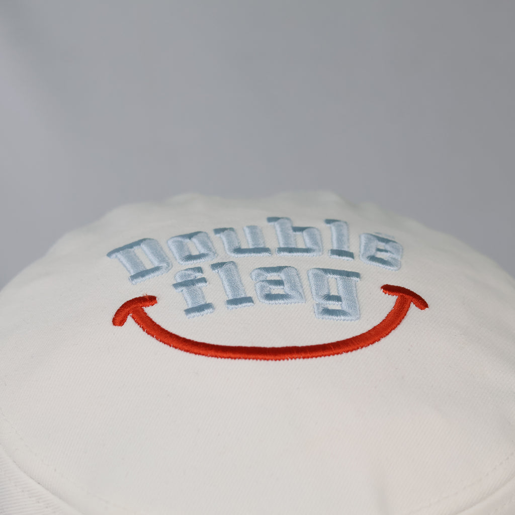 Thrifted Double Flag Spellout Bucket Hat with Adjustable Chin Straps