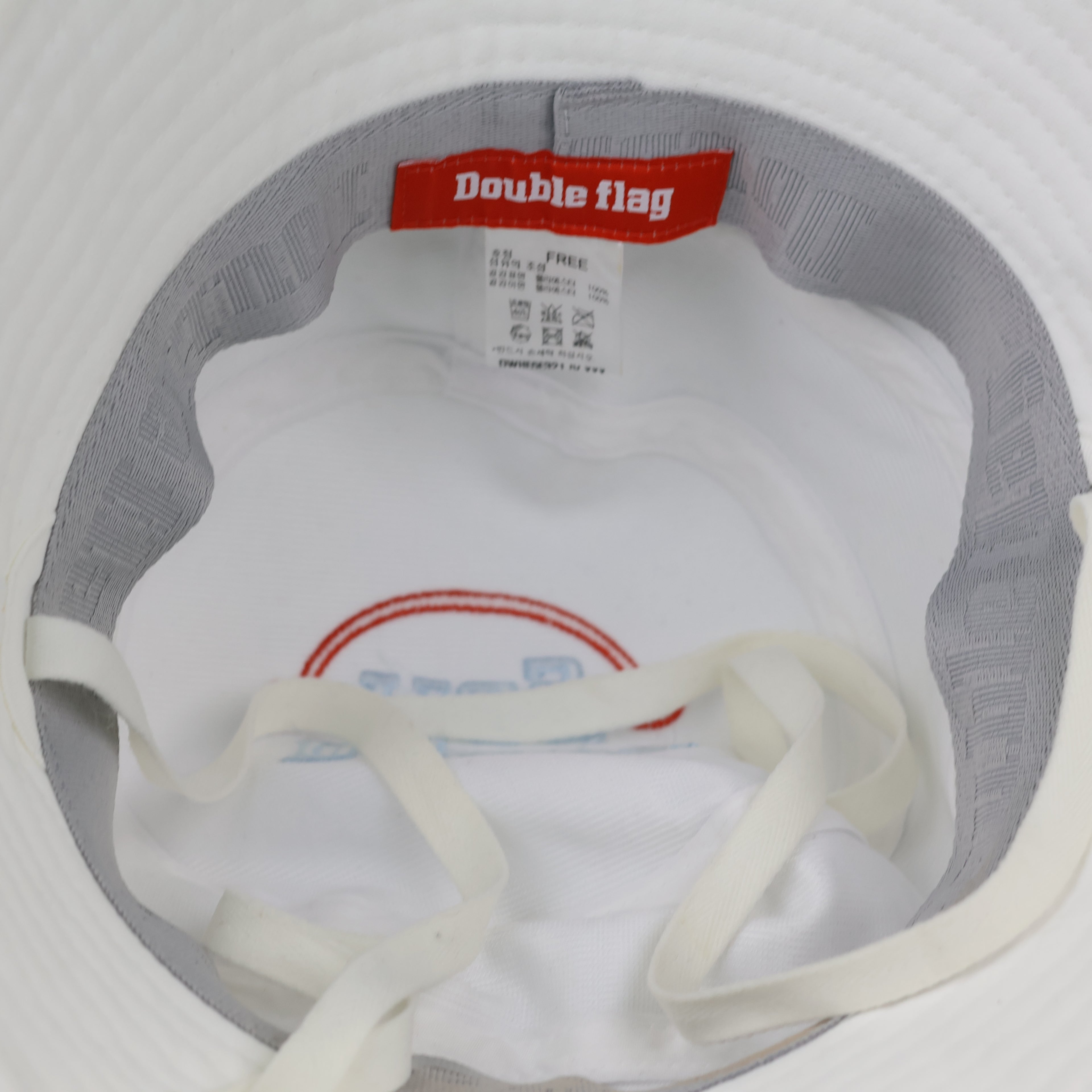 Thrifted Double Flag Spellout Bucket Hat with Adjustable Chin Straps