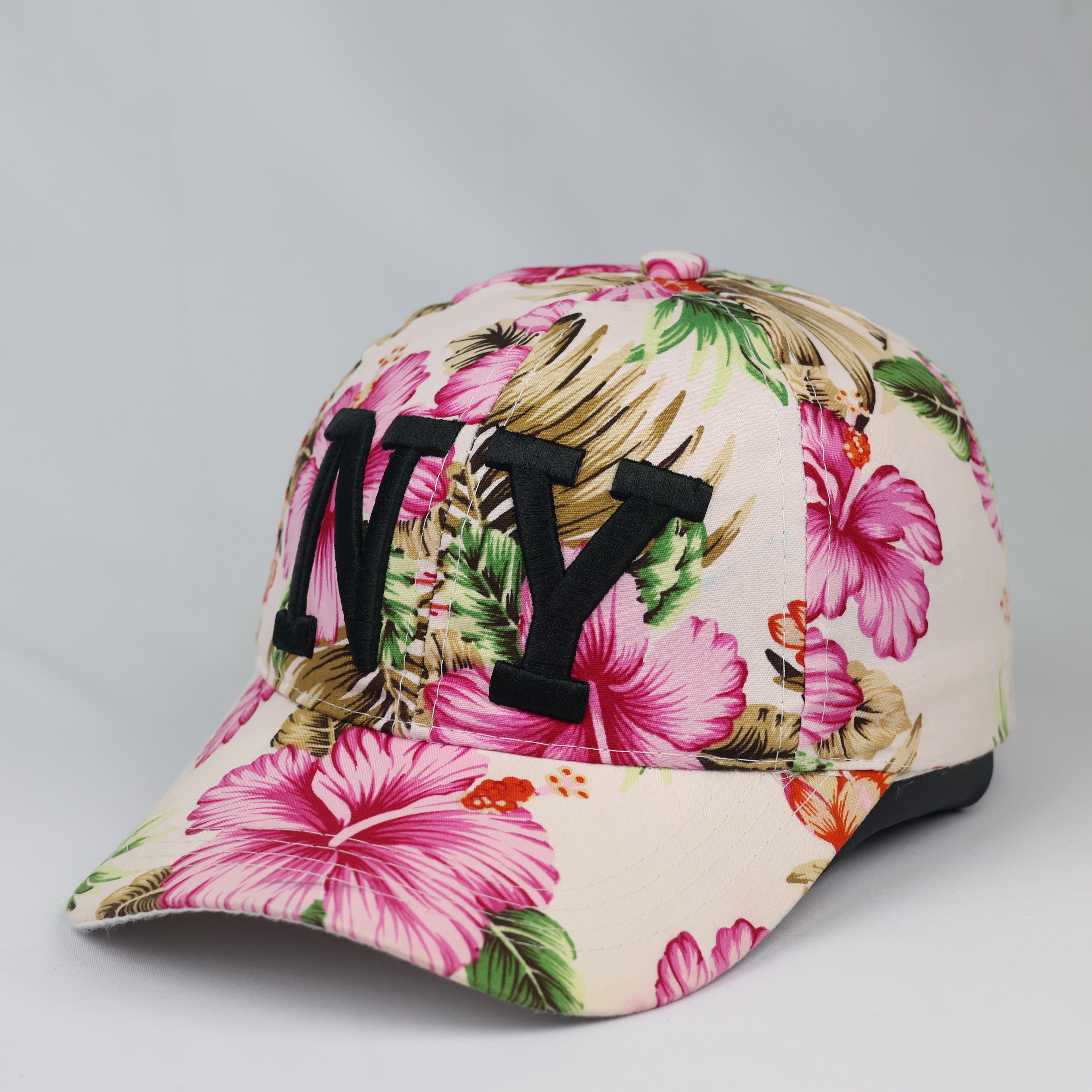 Thrifted New York Tropical Hibiscus Print Summer Hat