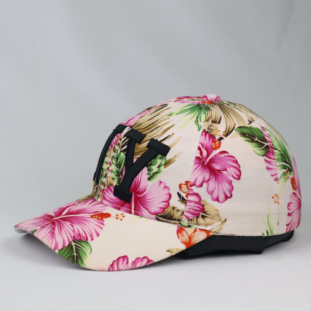 Thrifted New York Tropical Hibiscus Print Summer Hat