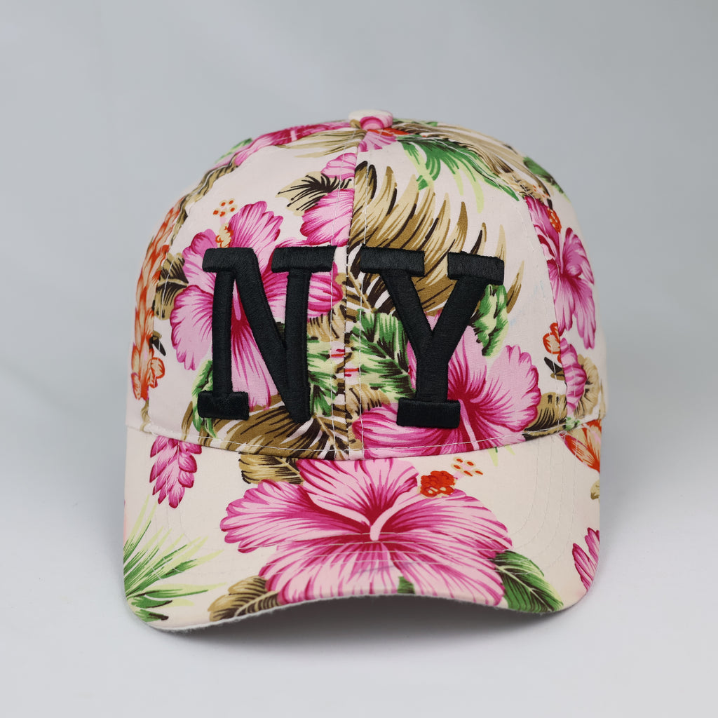 Thrifted New York Tropical Hibiscus Print Summer Hat
