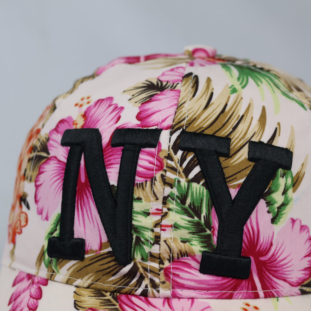 Thrifted New York Tropical Hibiscus Print Summer Hat