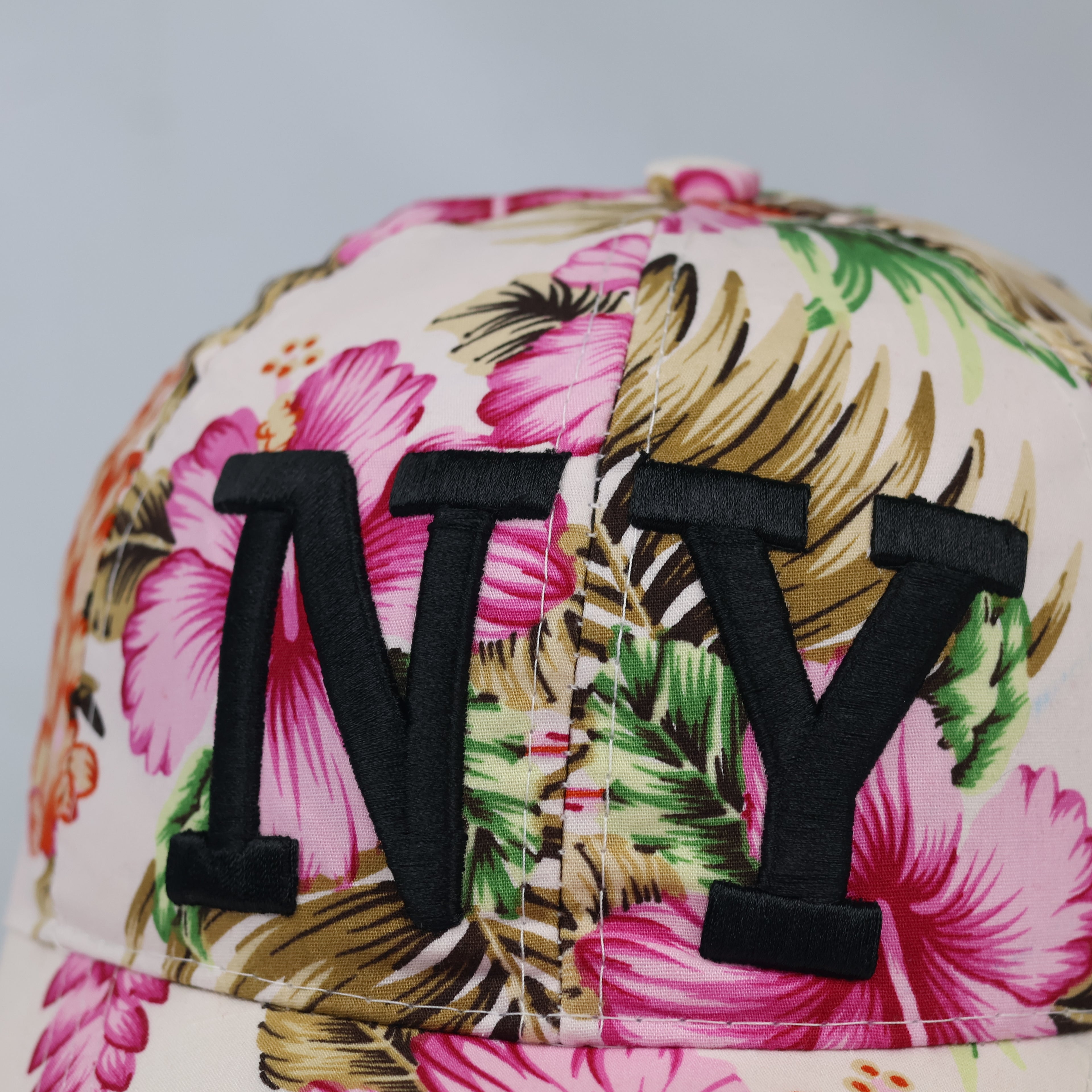 Thrifted New York Tropical Hibiscus Print Summer Hat