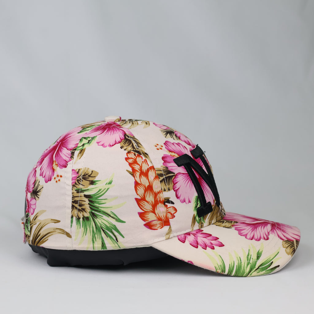 Thrifted New York Tropical Hibiscus Print Summer Hat