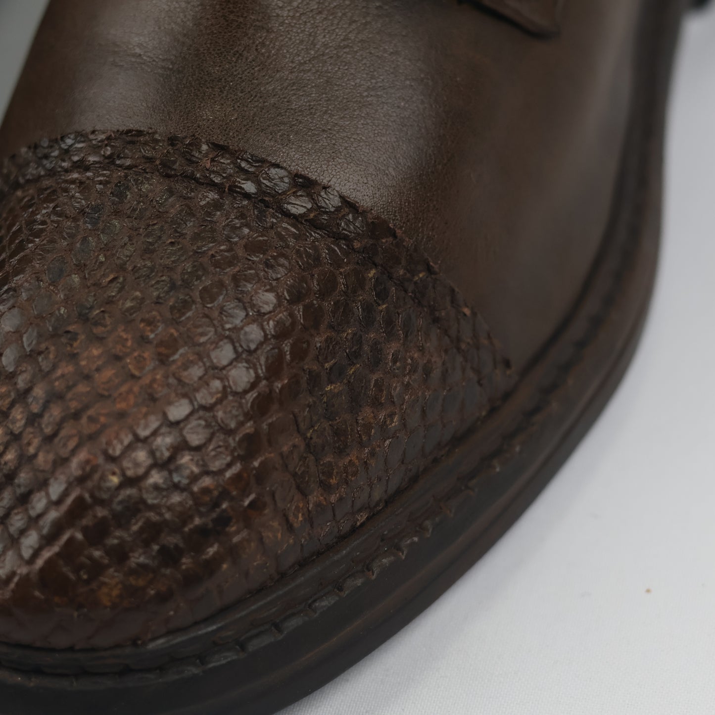 Vintage Brown Leather Lace-Up Boots with Snakeskin Detail