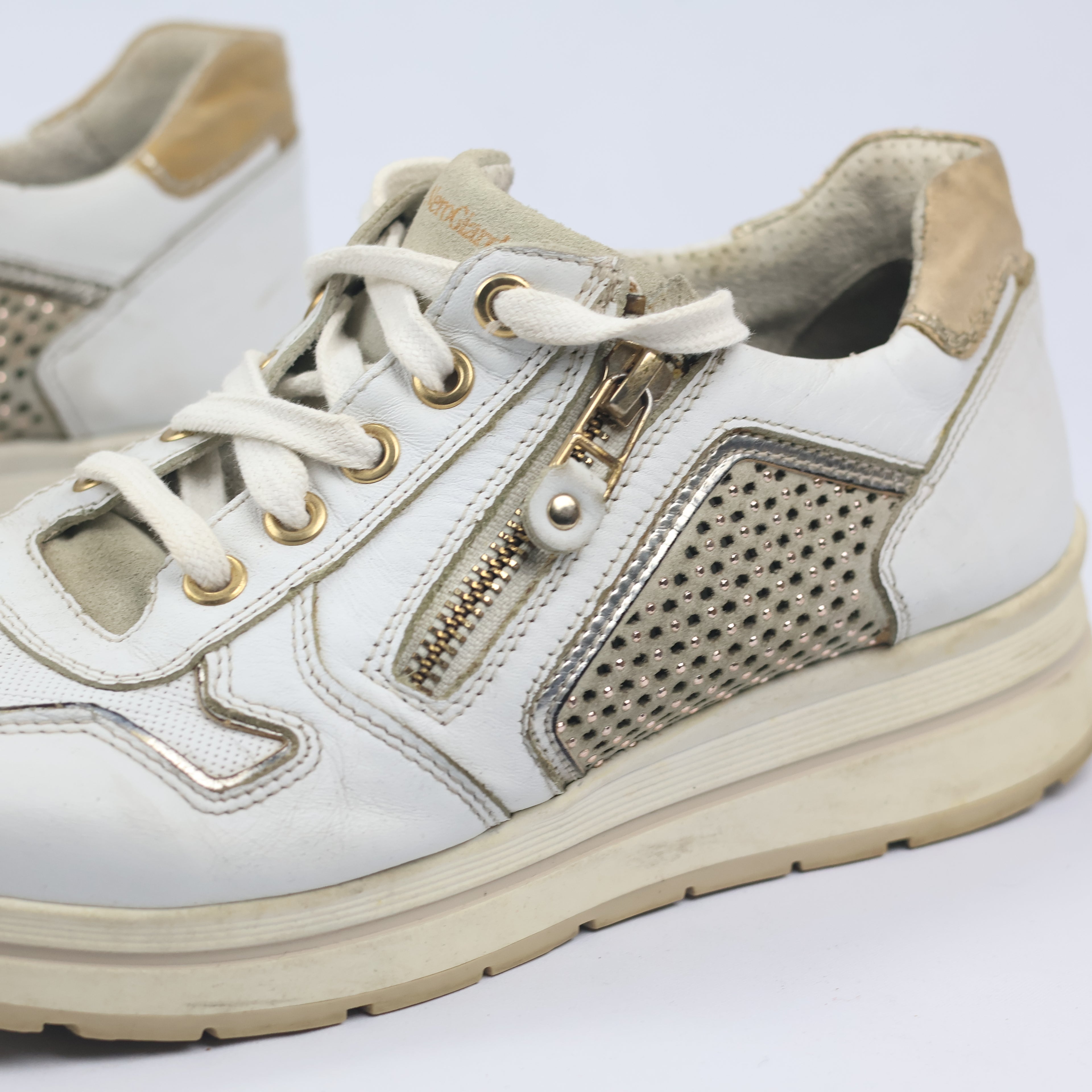 NeroGiardini Made in Italy White Leather Thrifted Platform Sneakers – Size 40