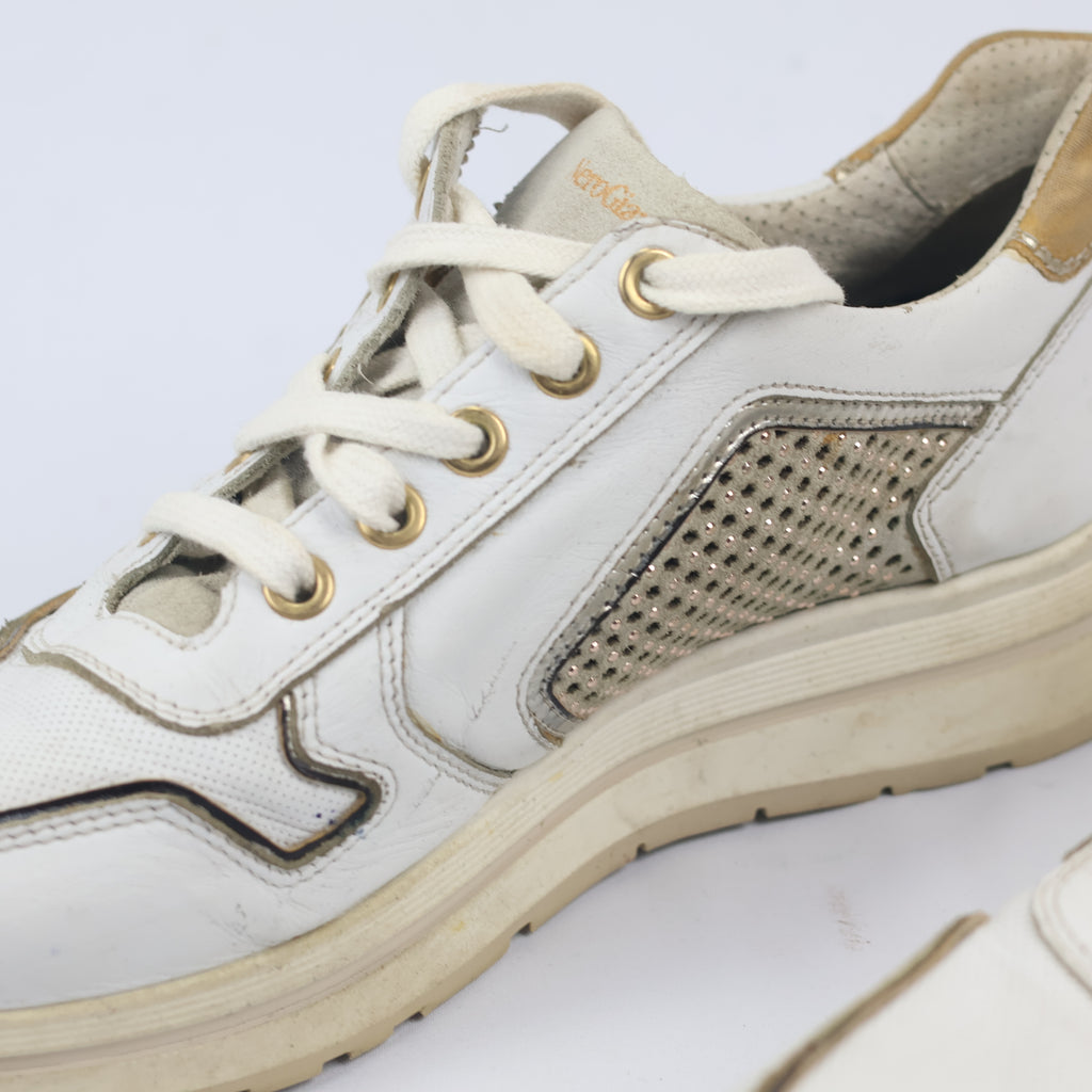 NeroGiardini Made in Italy White Leather Thrifted Platform Sneakers – Size 40