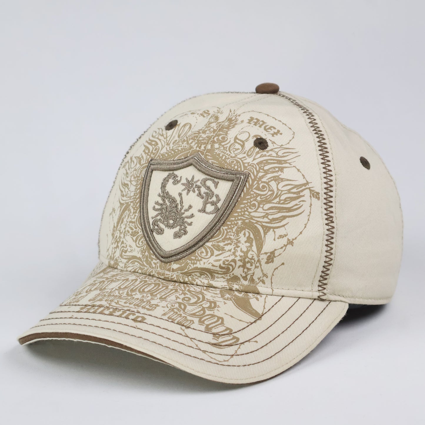 "Scorpion Bay" Embroidered Scorpion Crest Cap - Cream/Brown