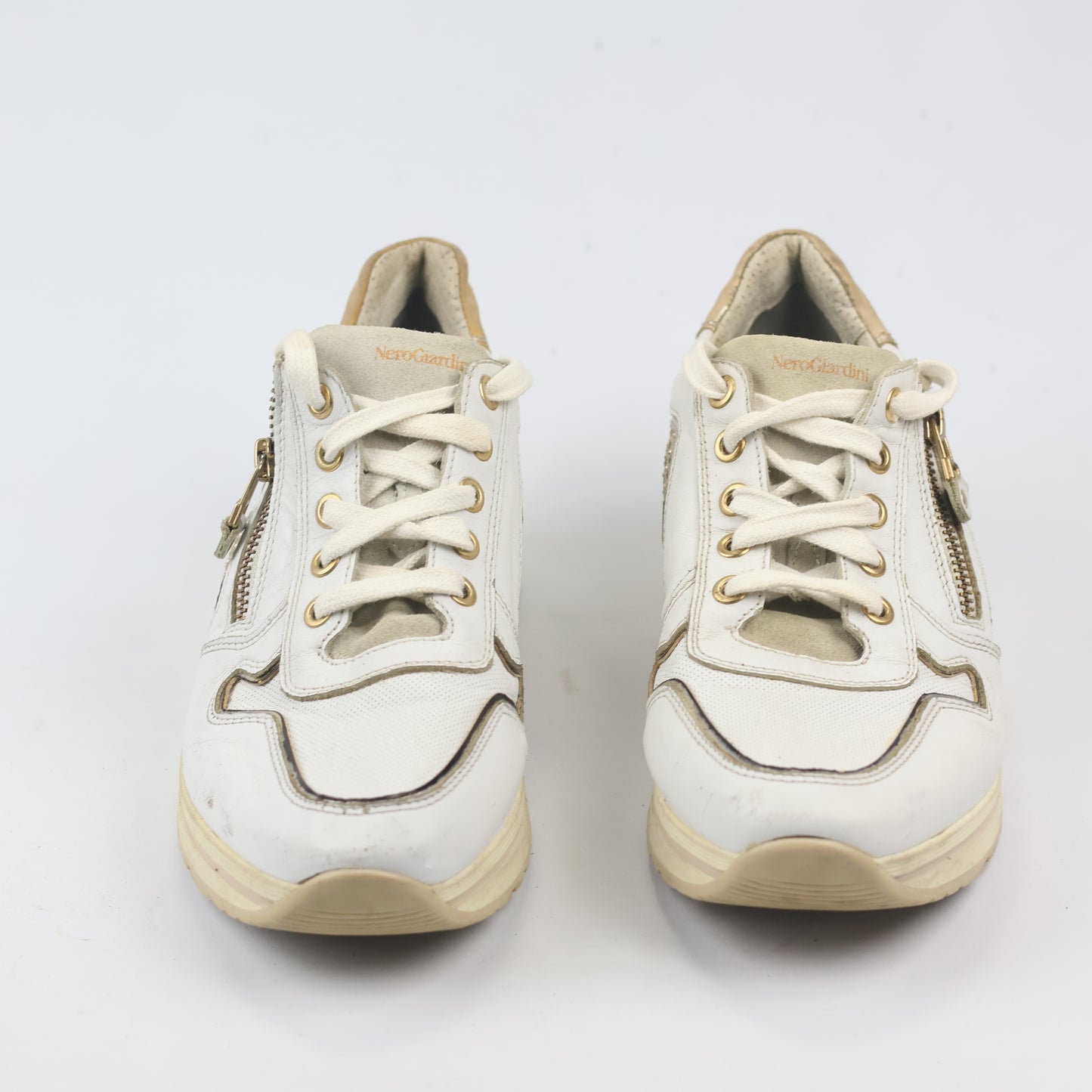 NeroGiardini Made in Italy White Leather Thrifted Platform Sneakers – Size 40
