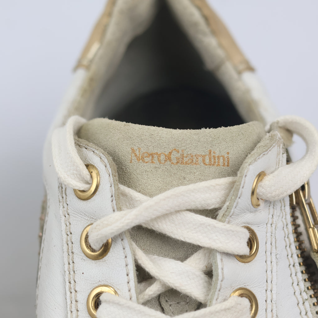 NeroGiardini Made in Italy White Leather Thrifted Platform Sneakers – Size 40