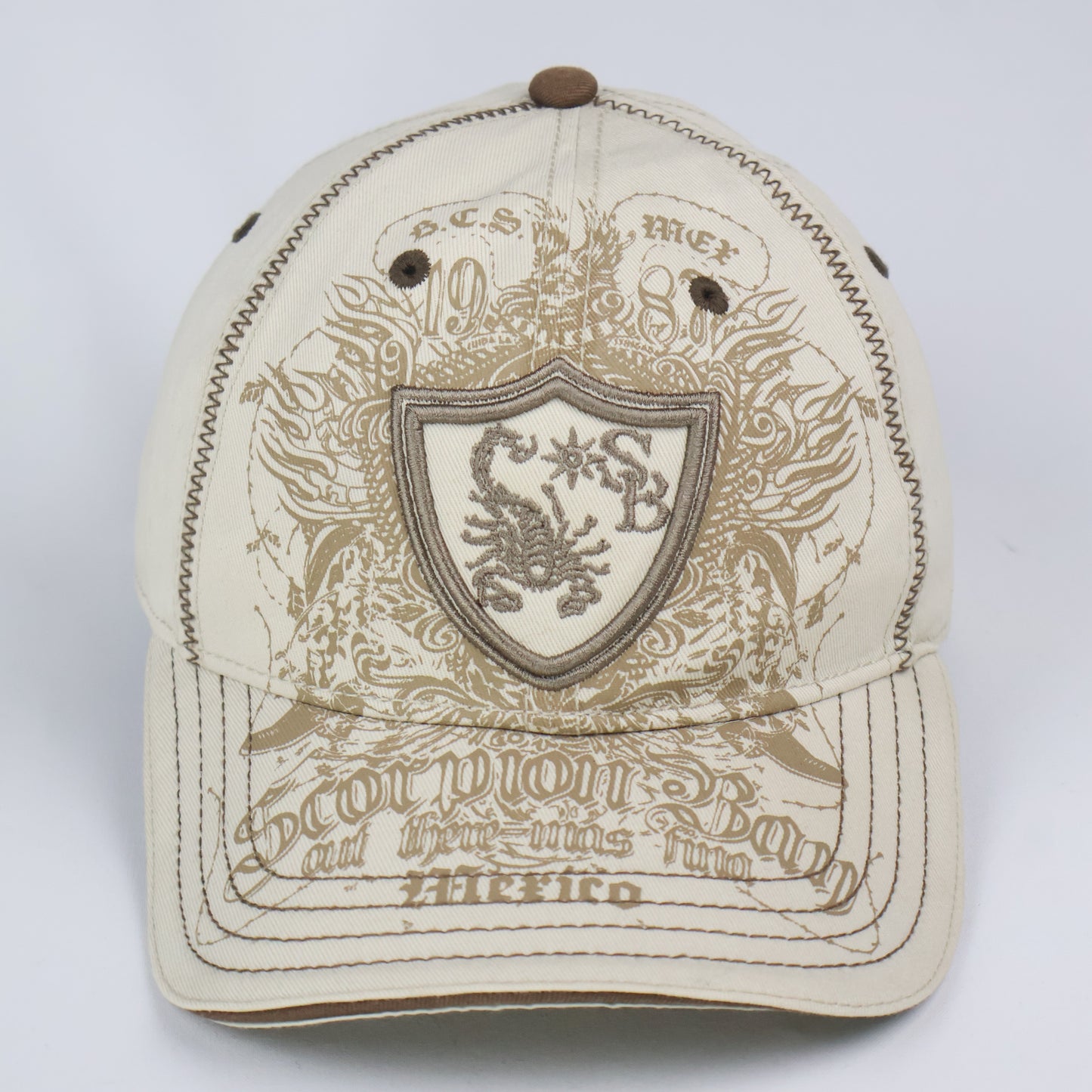 "Scorpion Bay" Embroidered Scorpion Crest Cap - Cream/Brown