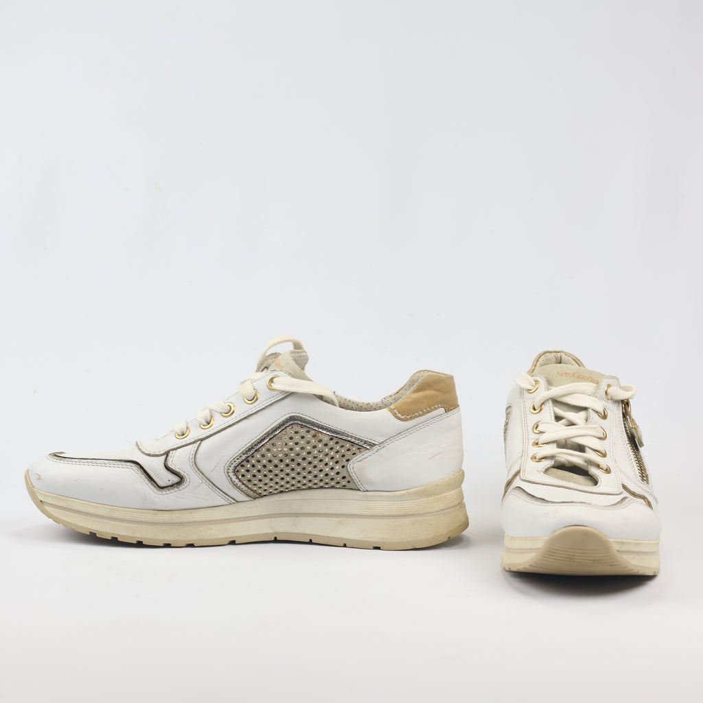 NeroGiardini Made in Italy White Leather Thrifted Platform Sneakers – Size 40