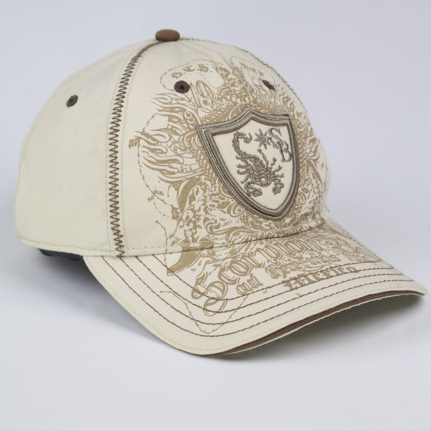 "Scorpion Bay" Embroidered Scorpion Crest Cap - Cream/Brown