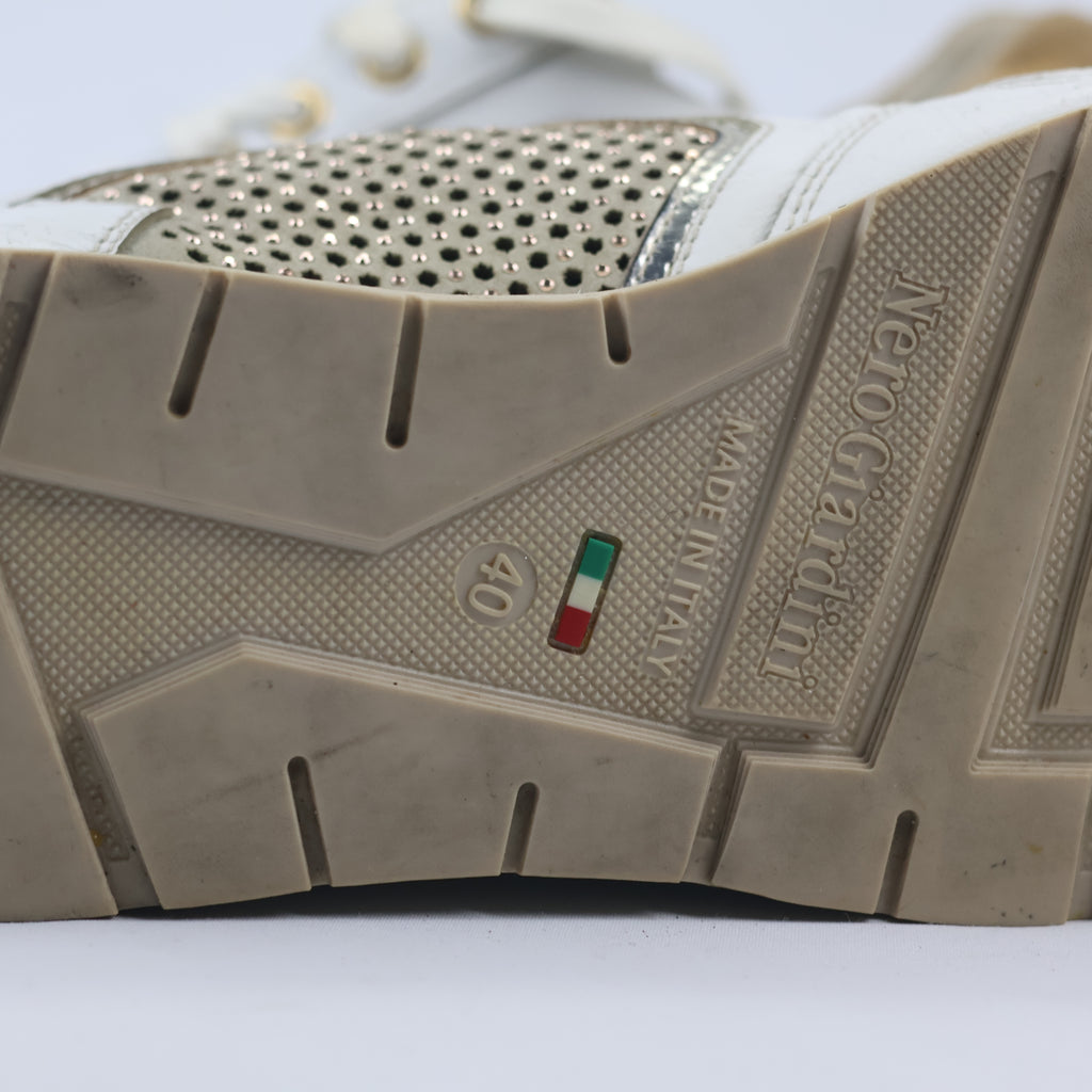 NeroGiardini Made in Italy White Leather Thrifted Platform Sneakers – Size 40