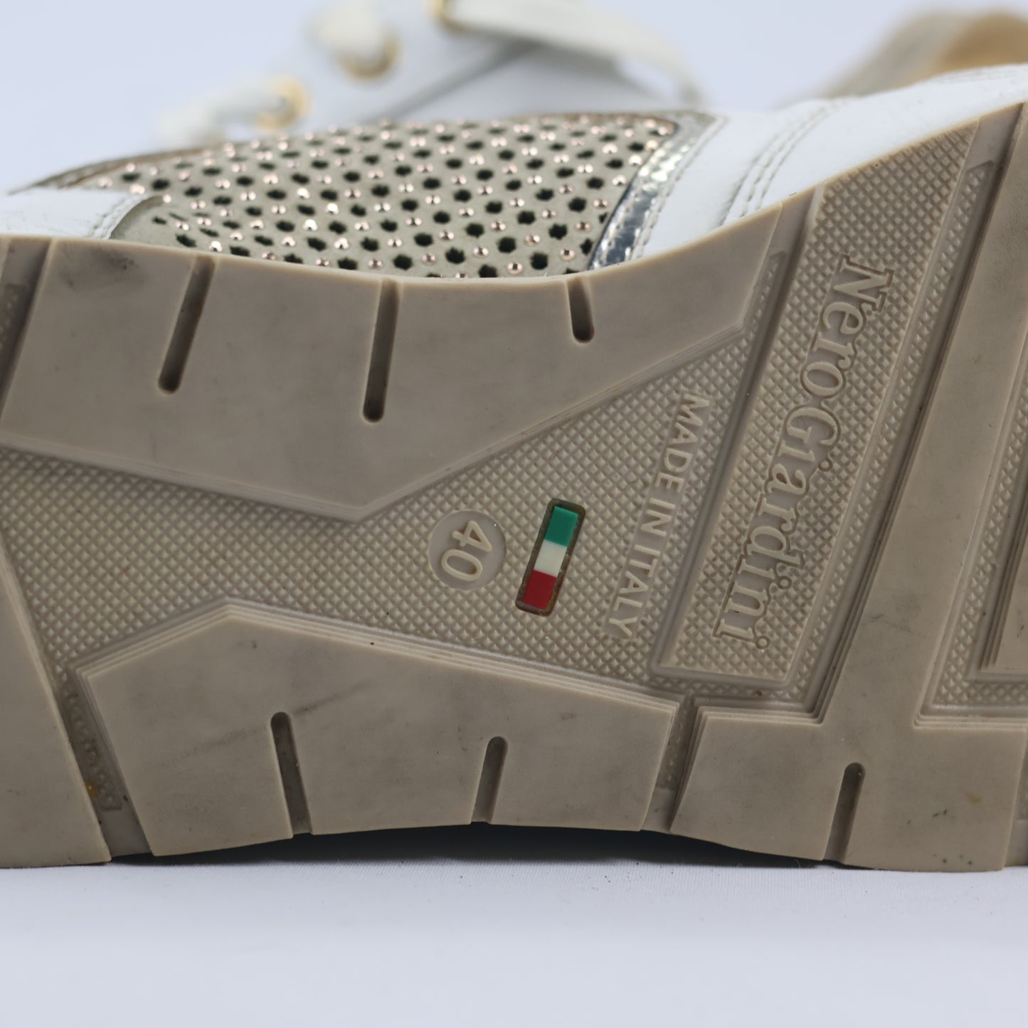 NeroGiardini Made in Italy White Leather Thrifted Platform Sneakers – Size 40