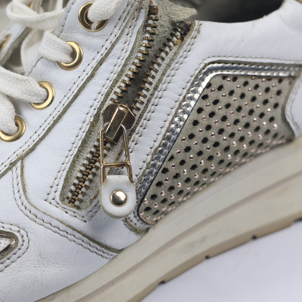 NeroGiardini Made in Italy White Leather Thrifted Platform Sneakers – Size 40