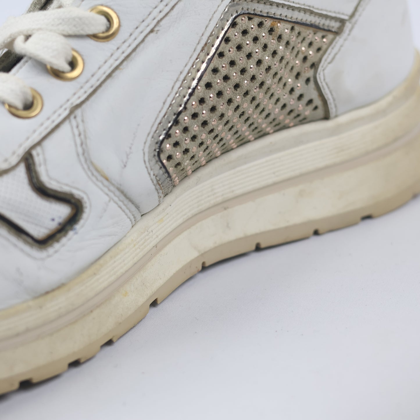 NeroGiardini Made in Italy White Leather Thrifted Platform Sneakers – Size 40