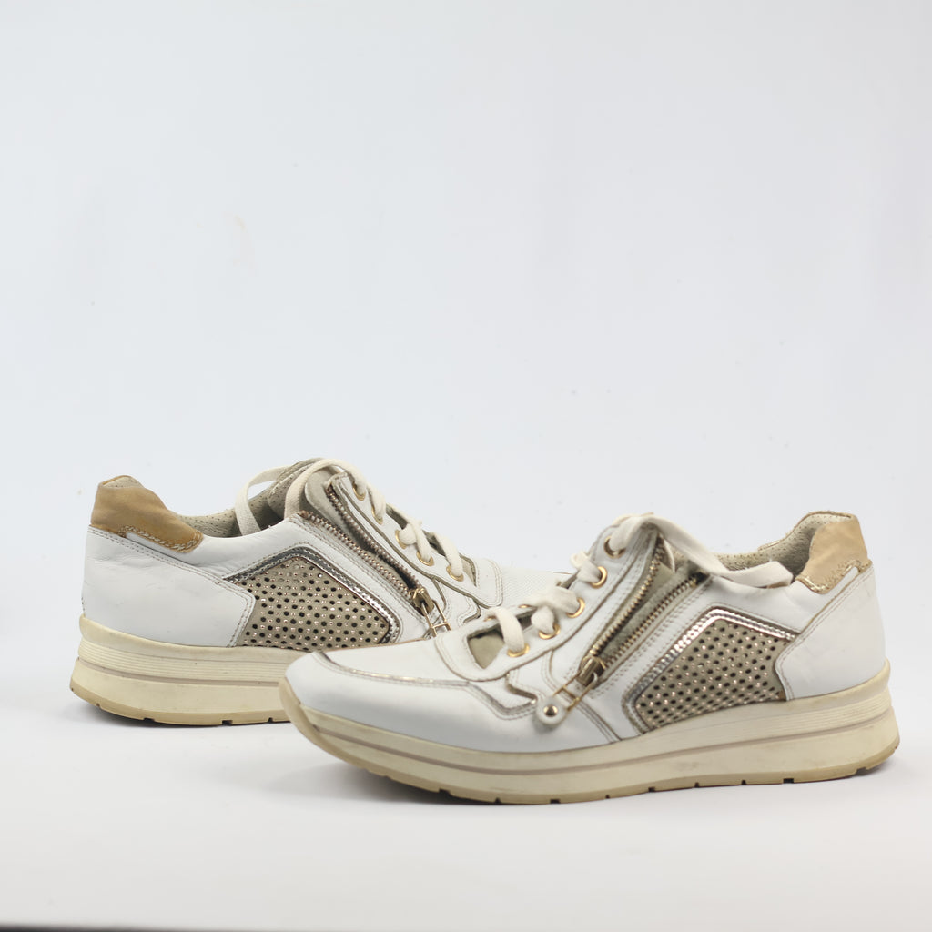 NeroGiardini Made in Italy White Leather Thrifted Platform Sneakers – Size 40