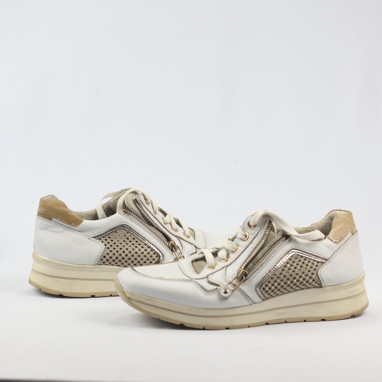 NeroGiardini Made in Italy White Leather Thrifted Platform Sneakers – Size 40