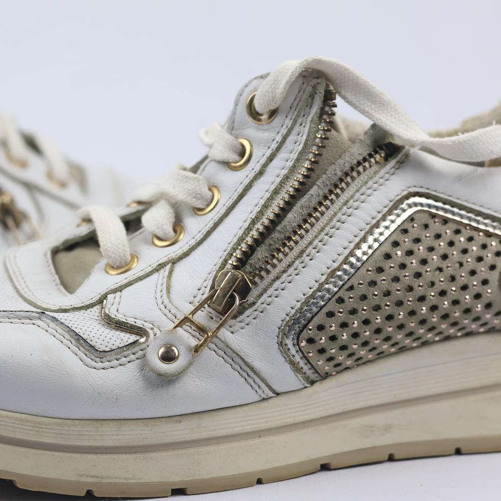 NeroGiardini Made in Italy White Leather Thrifted Platform Sneakers – Size 40