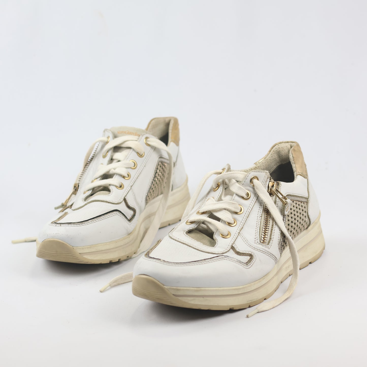 NeroGiardini Made in Italy White Leather Thrifted Platform Sneakers – Size 40