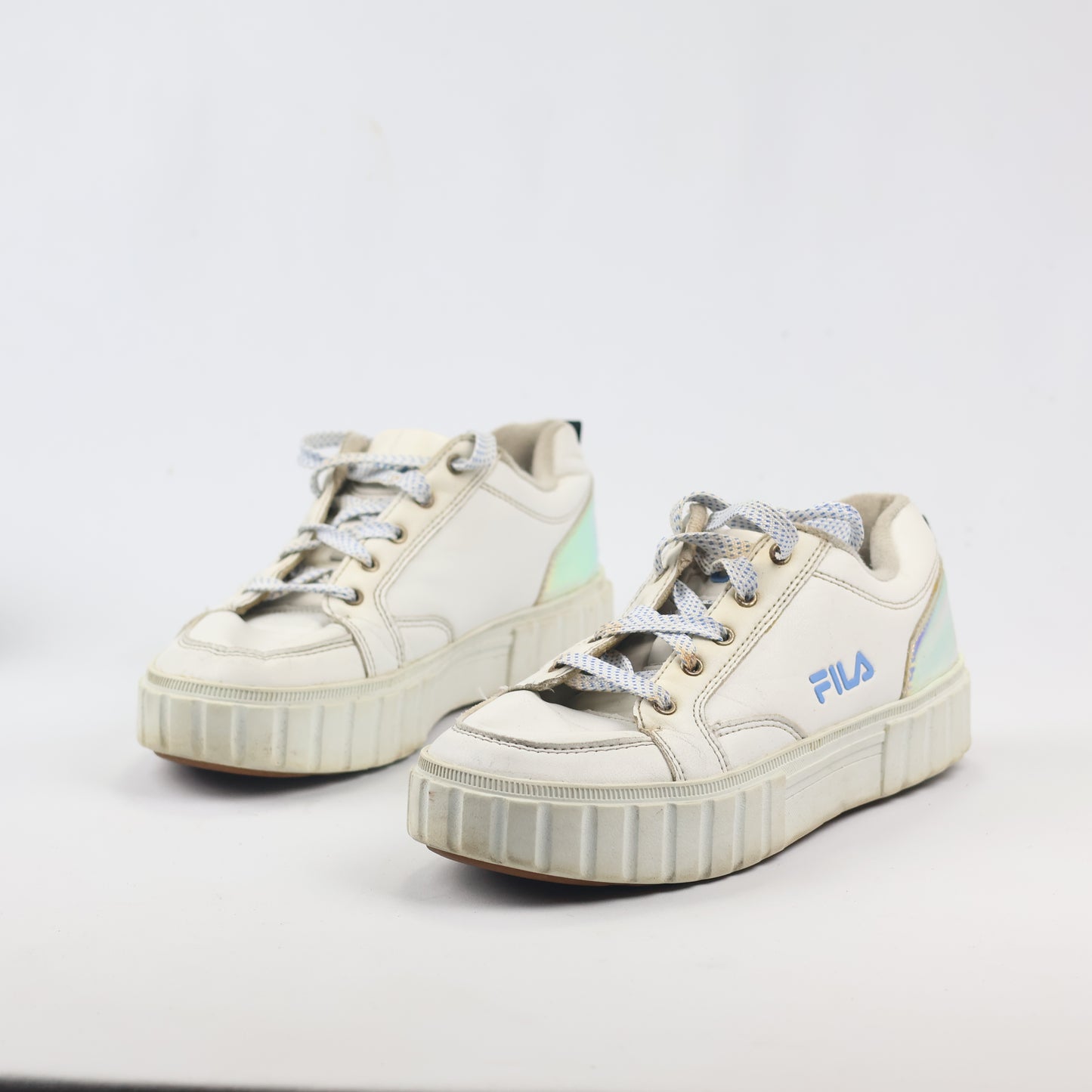 Thrifted FILA Chunky White Sneakers with Holographic Heel - EUR 38