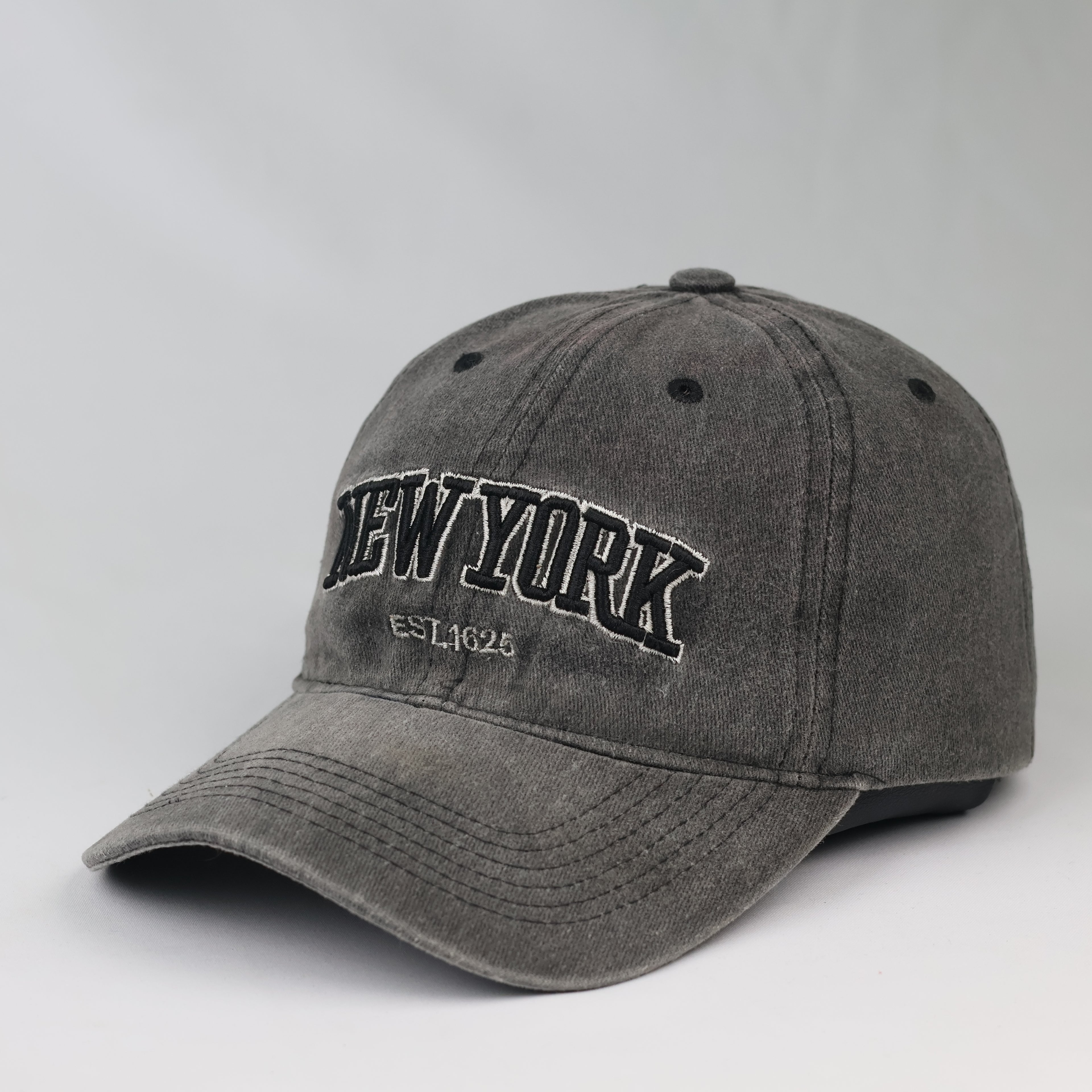 Thrifted New York City Charcoal Grey Distressed Cap