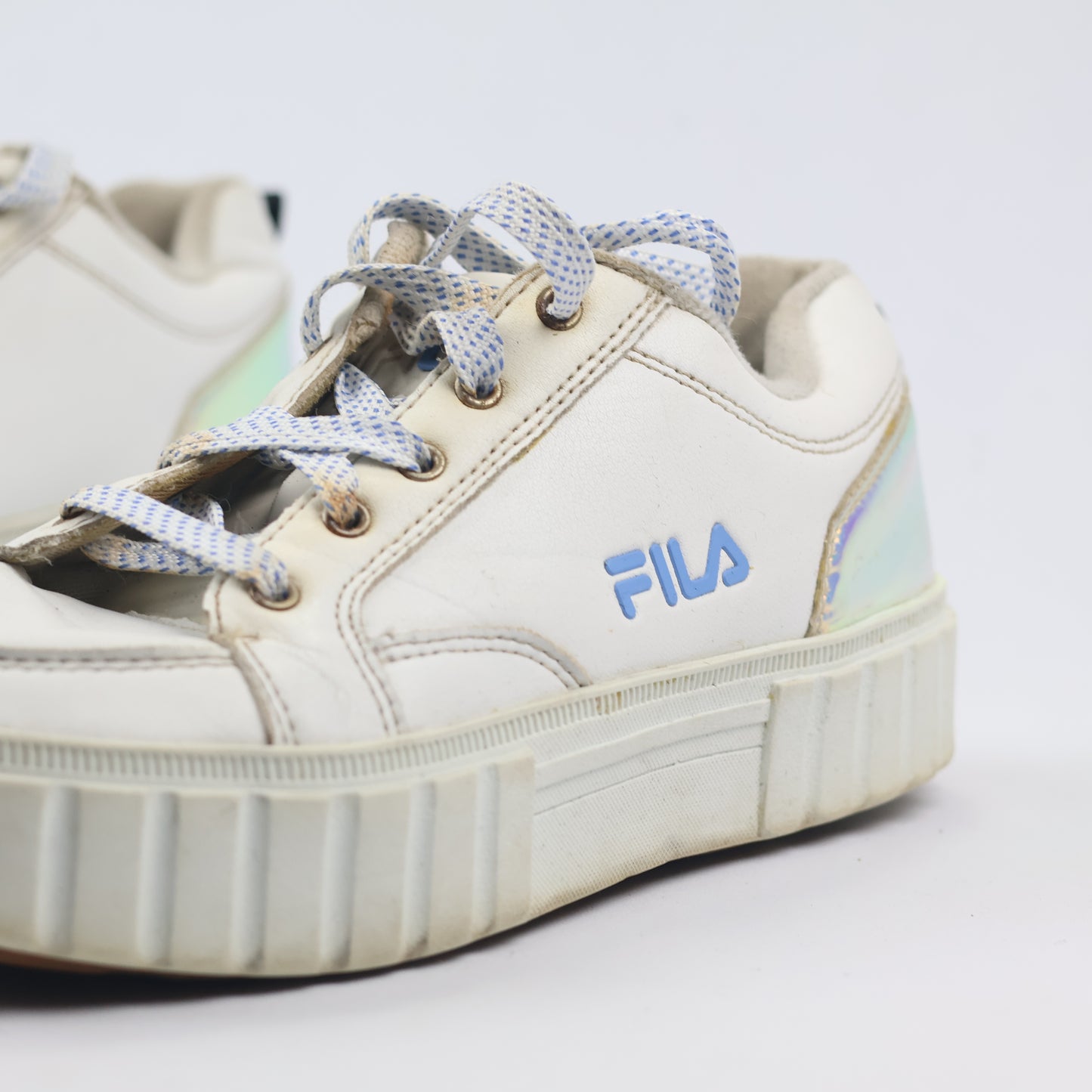 Thrifted FILA Chunky White Sneakers with Holographic Heel - EUR 38