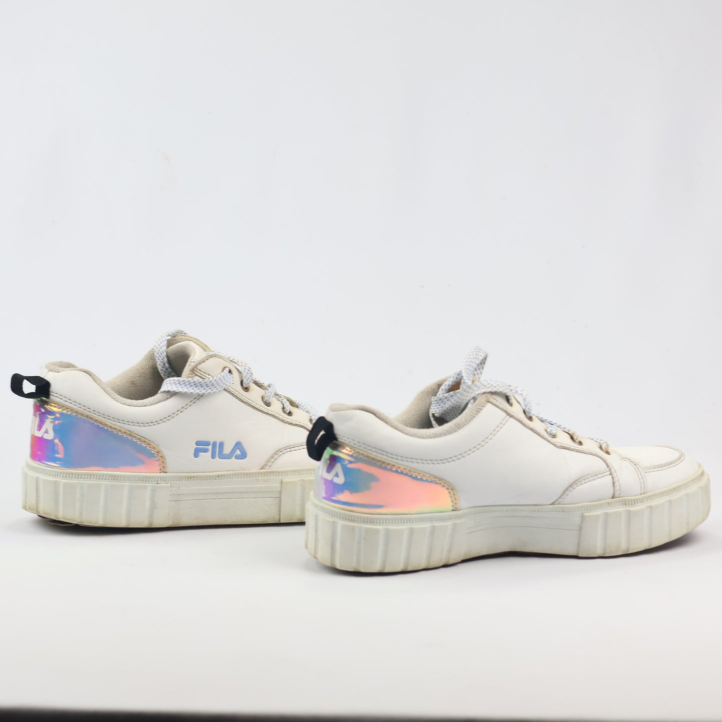 Thrifted FILA Chunky White Sneakers with Holographic Heel - EUR 38