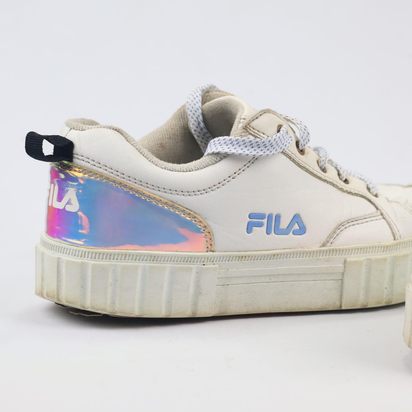 Thrifted FILA Chunky White Sneakers with Holographic Heel - EUR 38