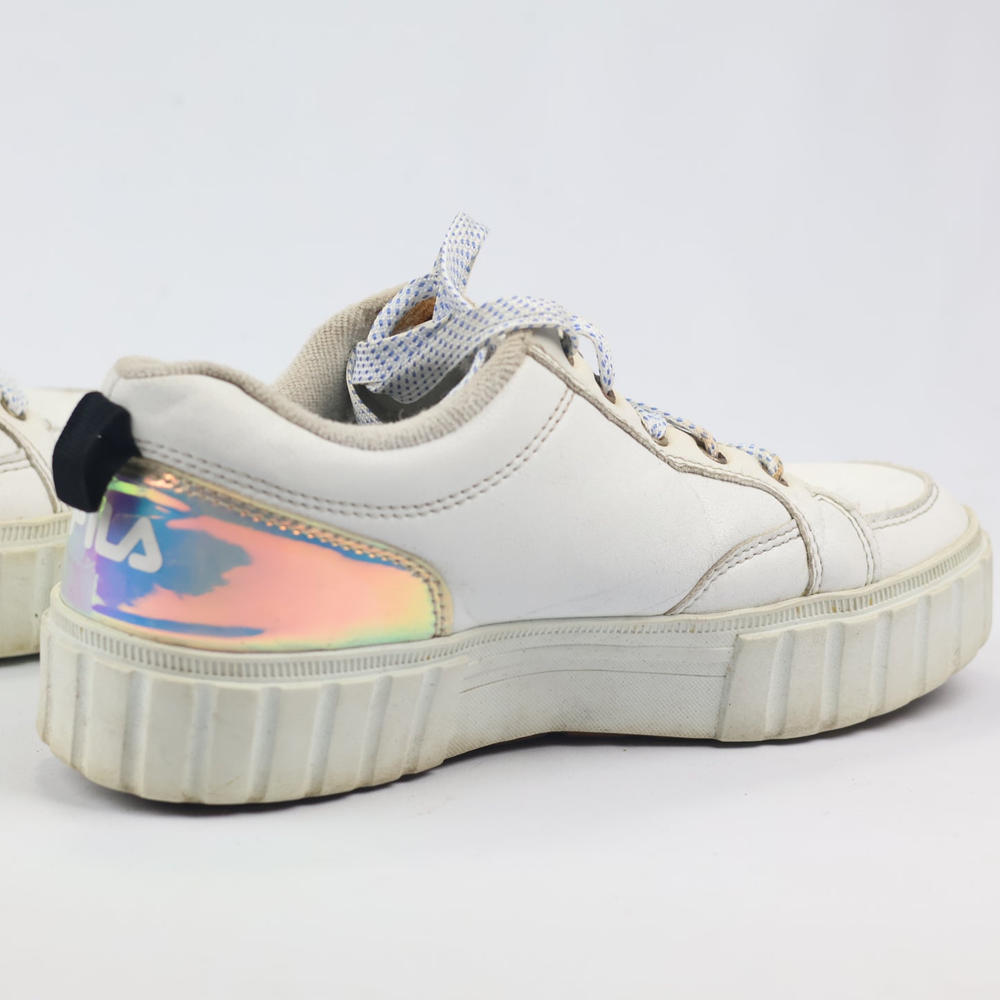 Thrifted FILA Chunky White Sneakers with Holographic Heel - EUR 38