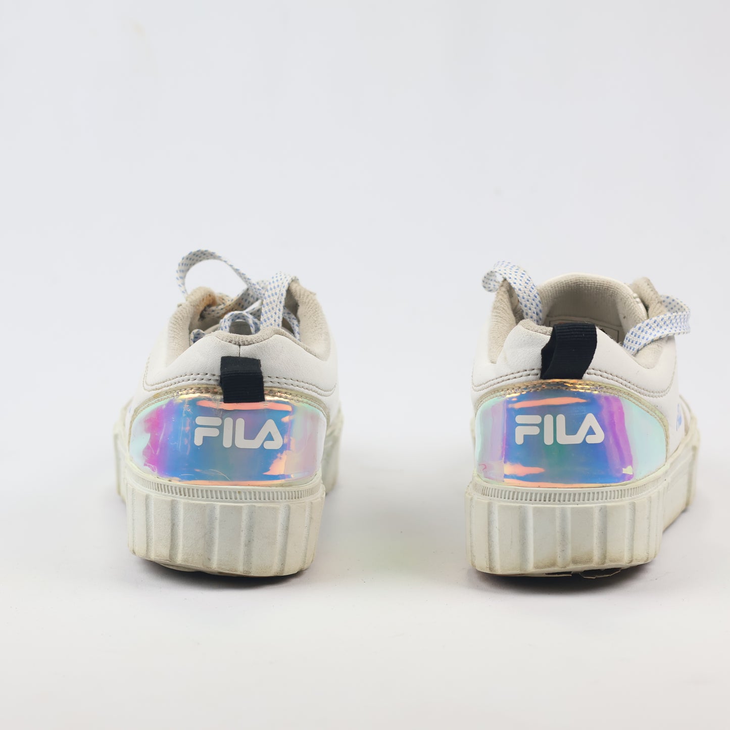Thrifted FILA Chunky White Sneakers with Holographic Heel - EUR 38