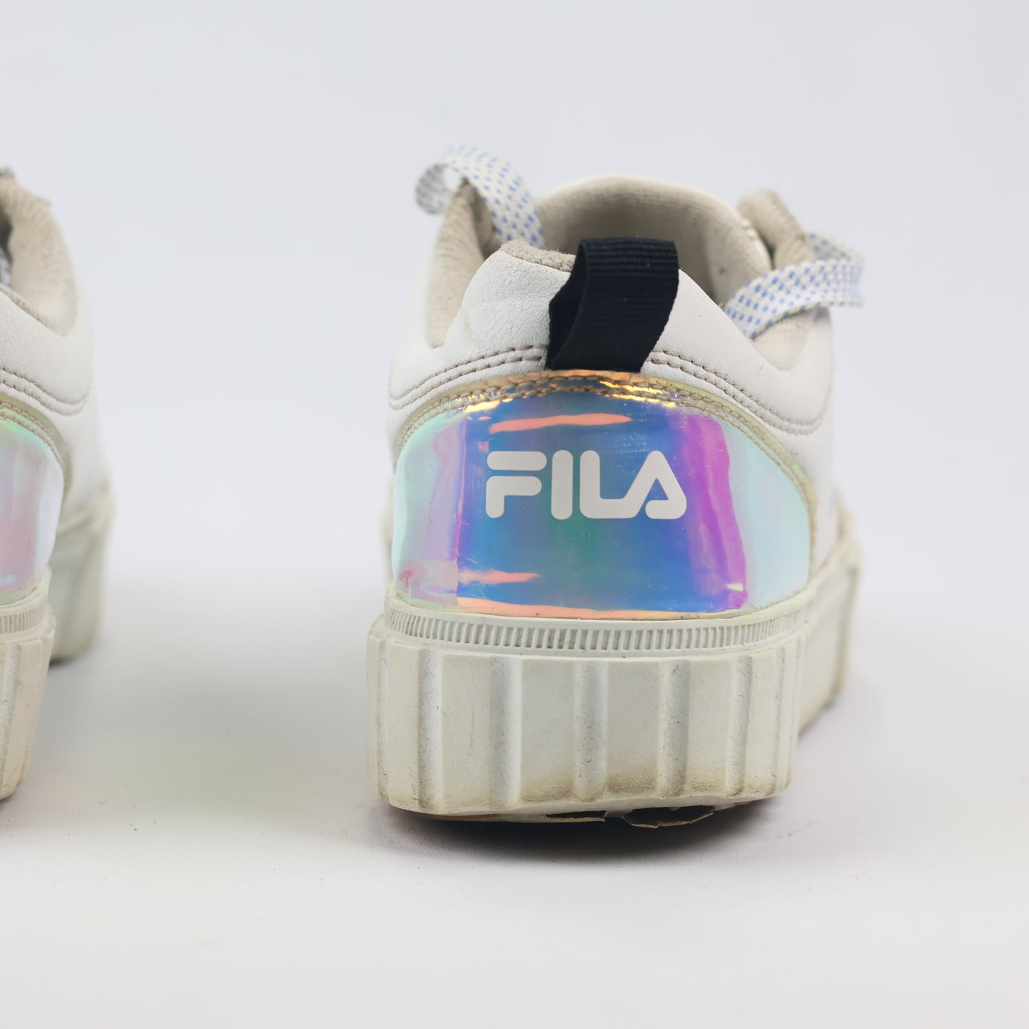 Thrifted FILA Chunky White Sneakers with Holographic Heel - EUR 38