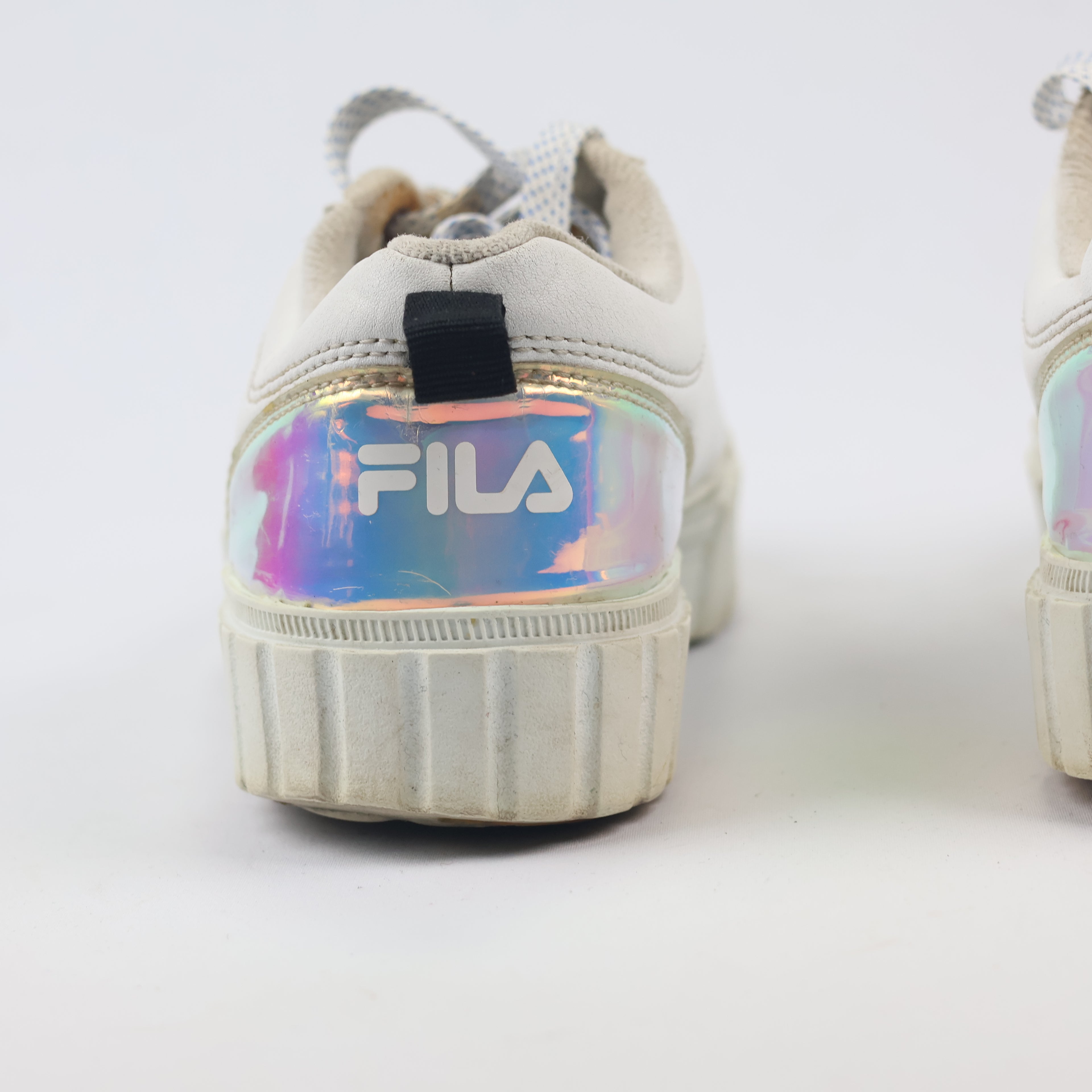 Thrifted FILA Chunky White Sneakers with Holographic Heel - EUR 38