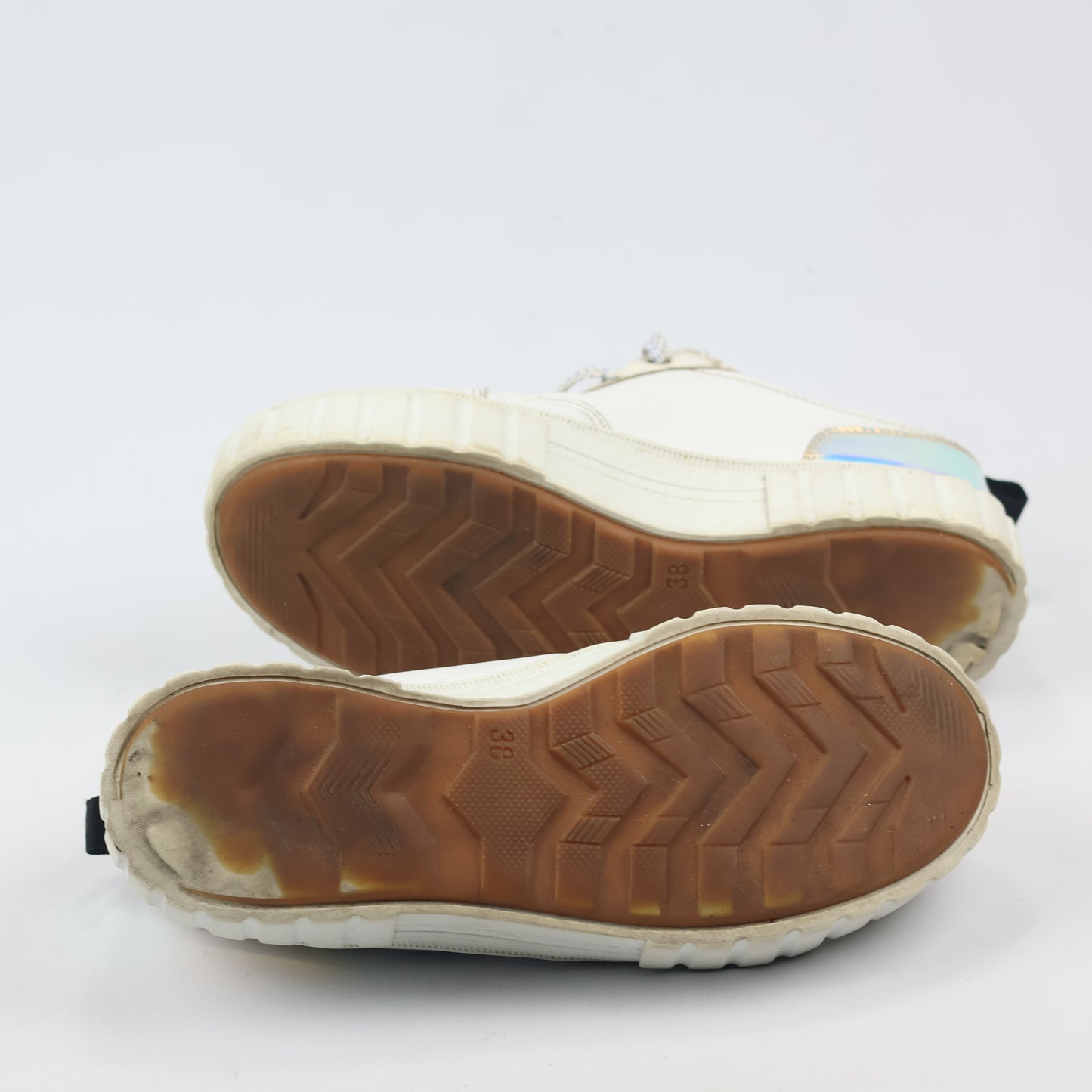 Thrifted FILA Chunky White Sneakers with Holographic Heel - EUR 38