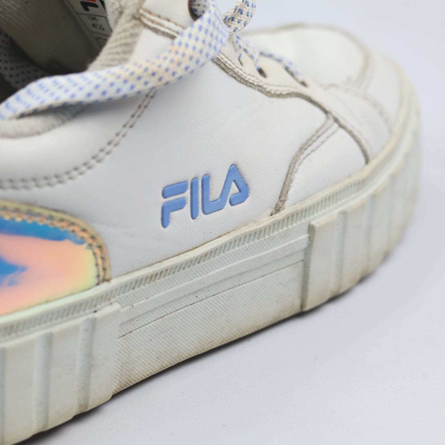 Thrifted FILA Chunky White Sneakers with Holographic Heel - EUR 38
