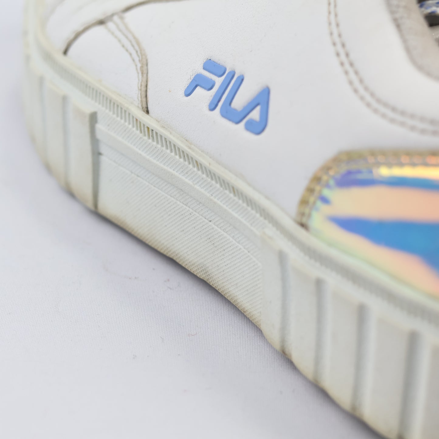 Thrifted FILA Chunky White Sneakers with Holographic Heel - EUR 38
