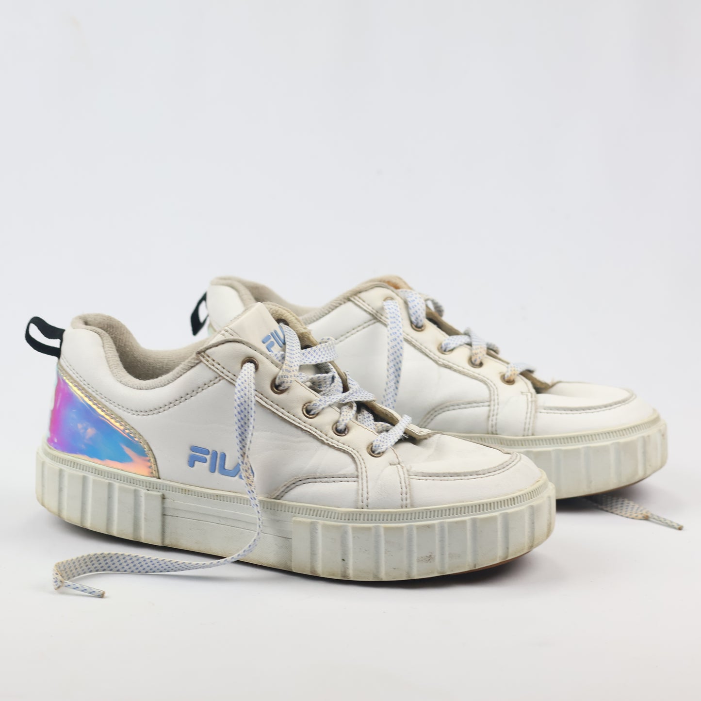 Thrifted FILA Chunky White Sneakers with Holographic Heel - EUR 38