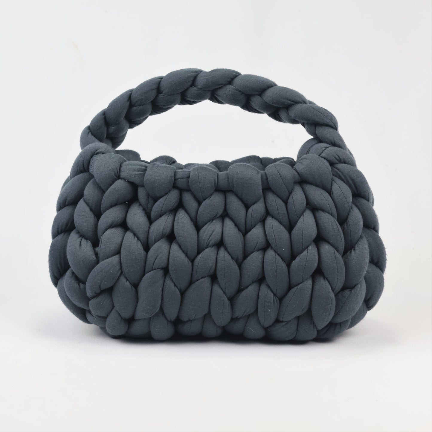 Handmade Dark Grey Chunky Yarn Bag | Soft Braided Top Handle