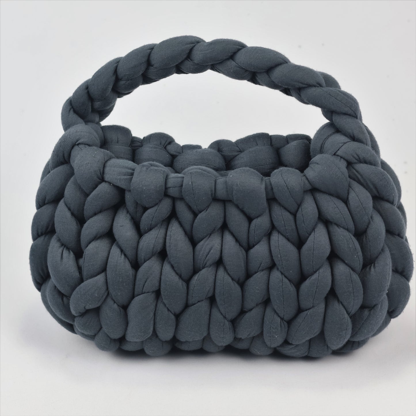 Handmade Dark Grey Chunky Yarn Bag | Soft Braided Top Handle