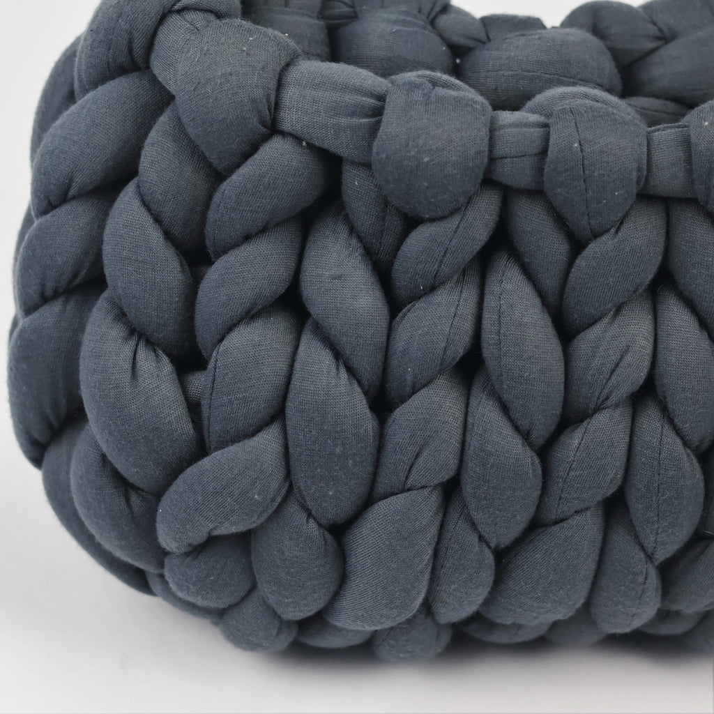 Handmade Dark Grey Chunky Yarn Bag | Soft Braided Top Handle