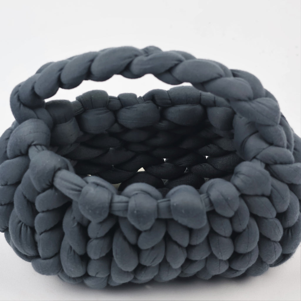 Handmade Dark Grey Chunky Yarn Bag | Soft Braided Top Handle