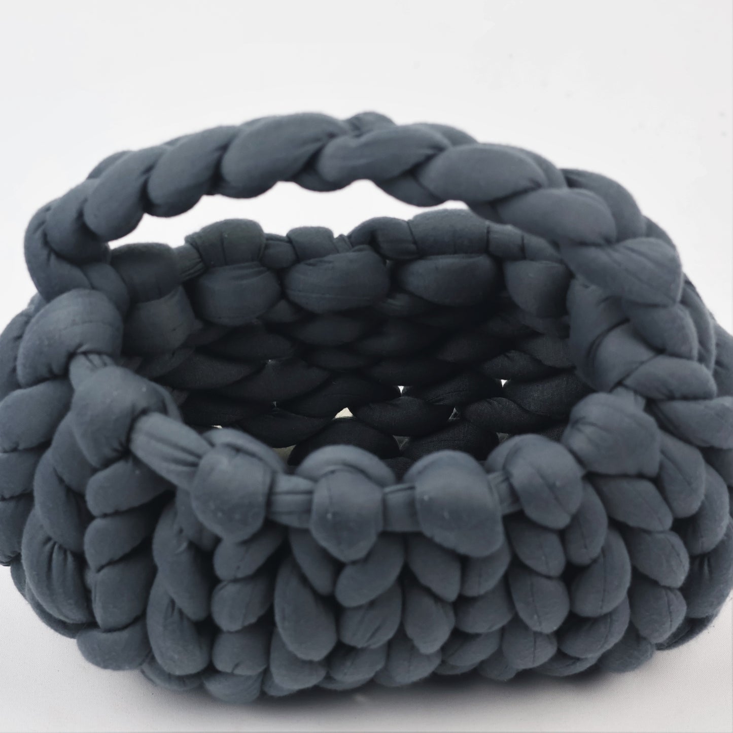 Handmade Dark Grey Chunky Yarn Bag | Soft Braided Top Handle