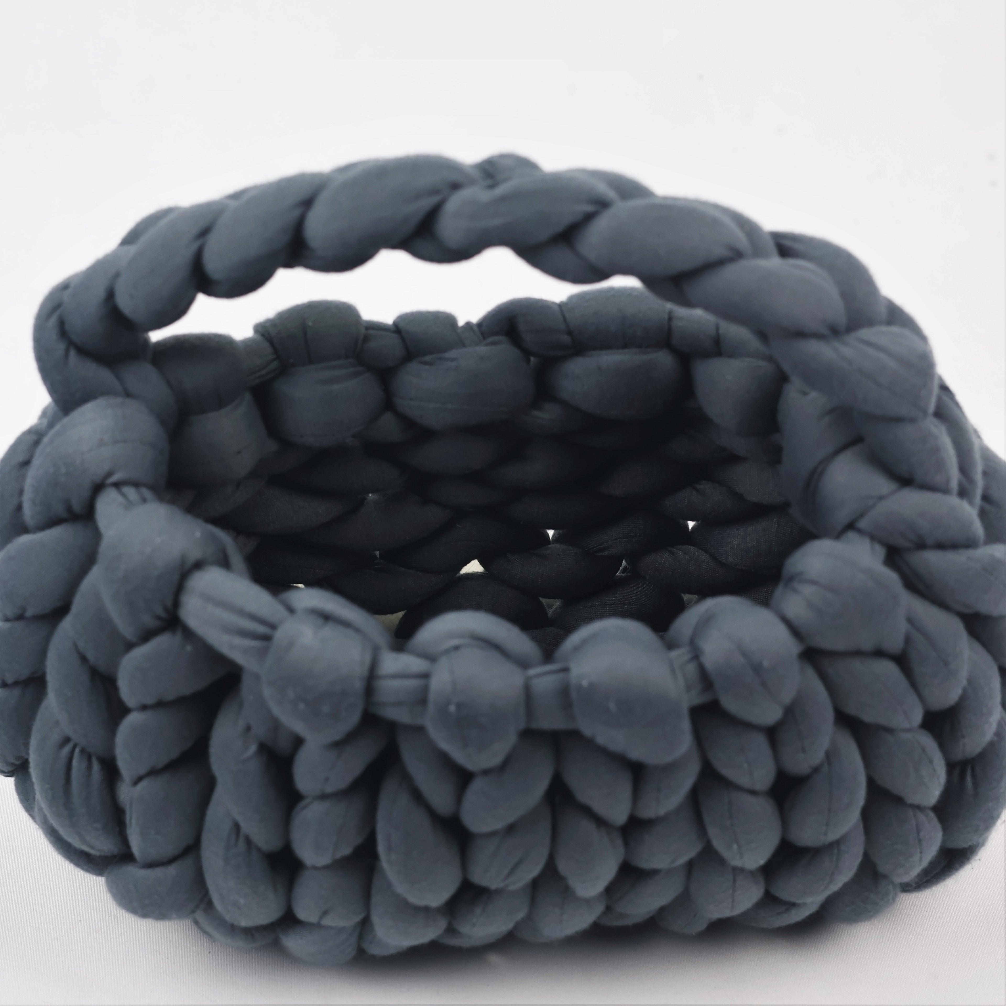 Handmade Dark Grey Chunky Yarn Bag | Soft Braided Top Handle