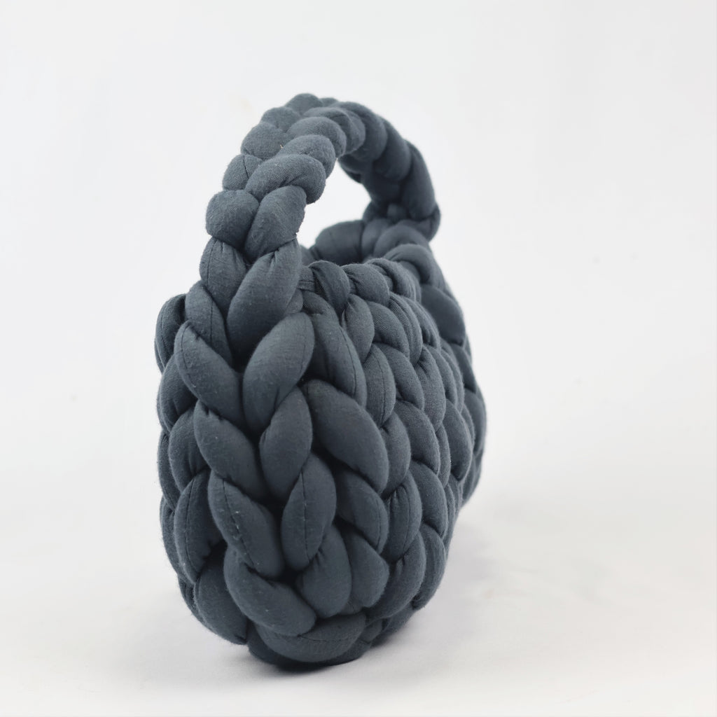 Handmade Dark Grey Chunky Yarn Bag | Soft Braided Top Handle