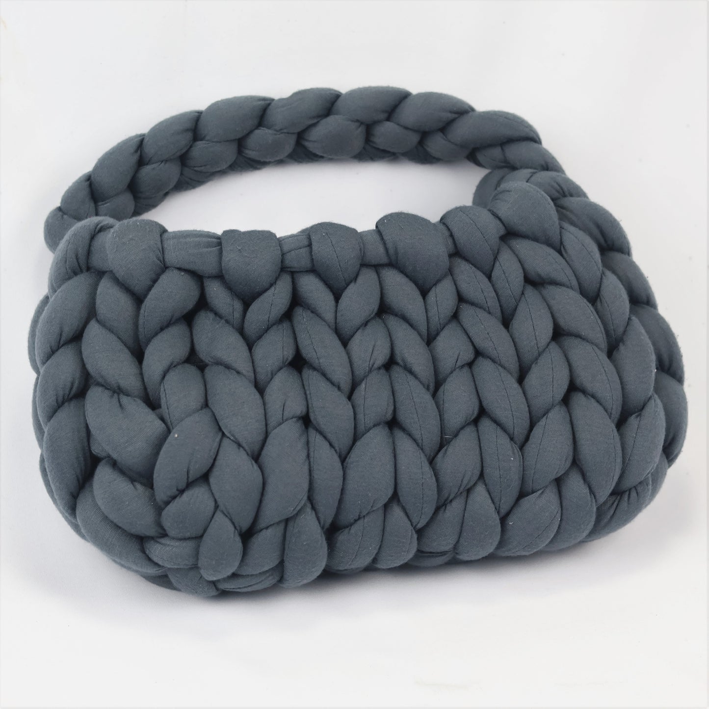 Handmade Dark Grey Chunky Yarn Bag | Soft Braided Top Handle