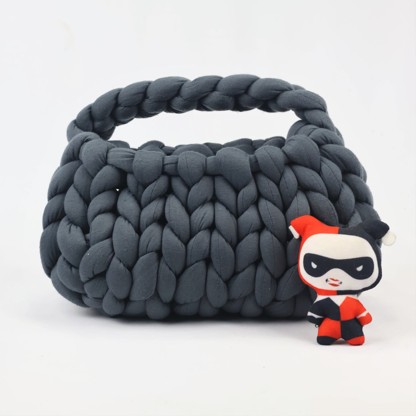 Handmade Dark Grey Chunky Yarn Bag | Soft Braided Top Handle