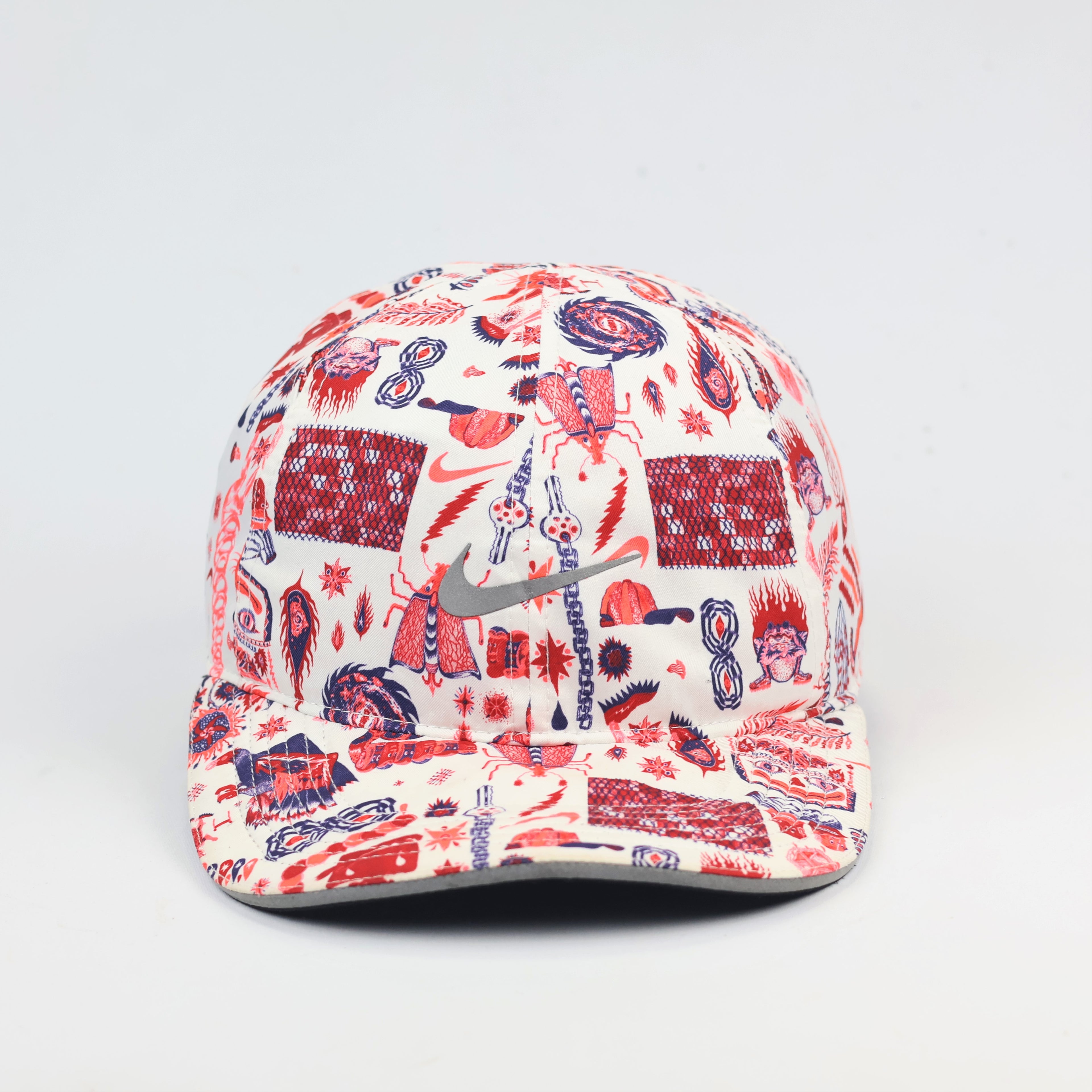 Rare Nike Dri-FIT "Featherlight" Running Thrifted Hat | White Graphic Print Snapback