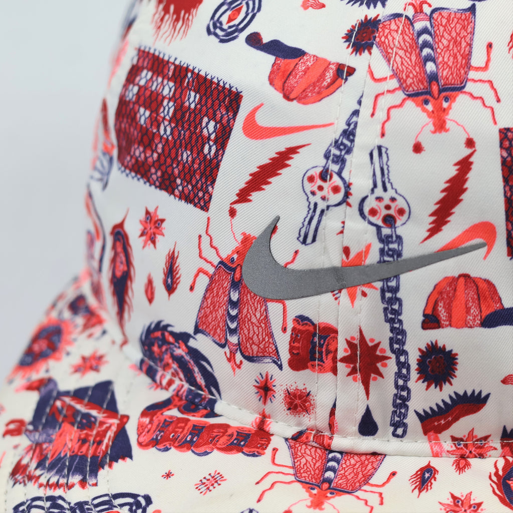 Rare Nike Dri-FIT "Featherlight" Running Thrifted Hat | White Graphic Print Snapback